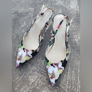 Nine West Floral Slingback Heels - Black floral 10